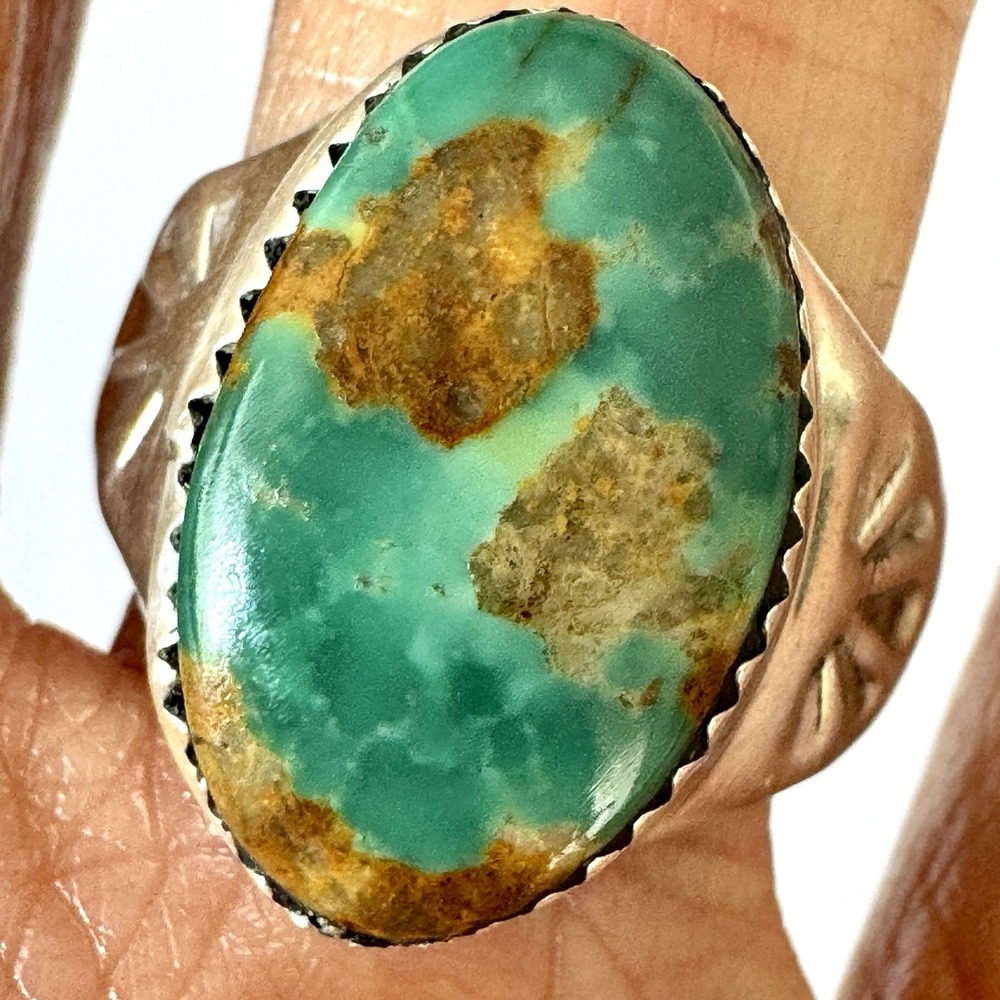 Navajo Turquoise Mens Ring Royston Sz 9.5 Annie Lincoln Sterling Handmade Band